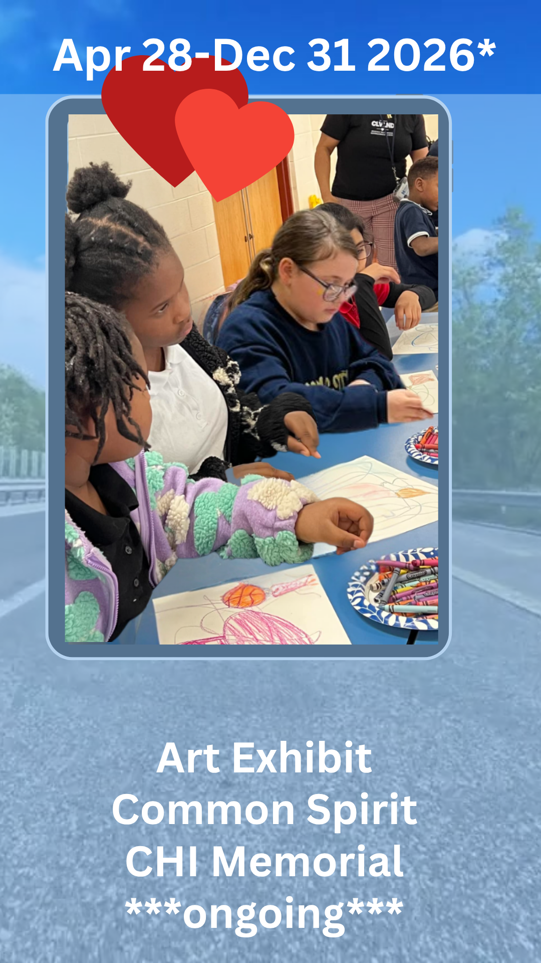 SPLASH Art exhibit at CHI Memorial  blue poster depicting kids making art