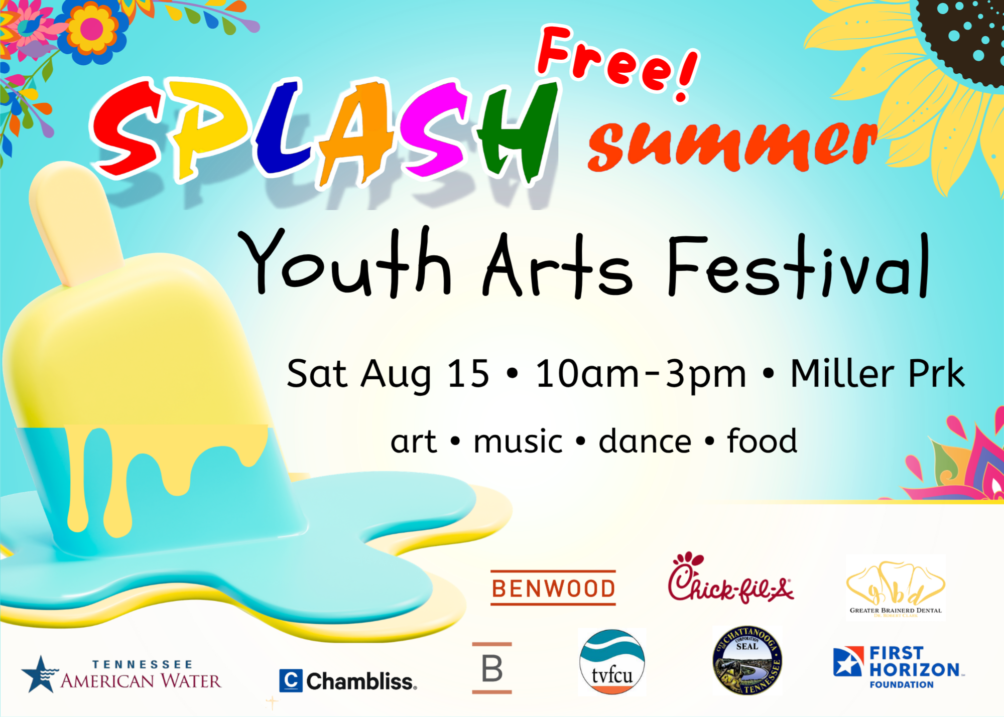 blue notice of splash youth arts summer festival
